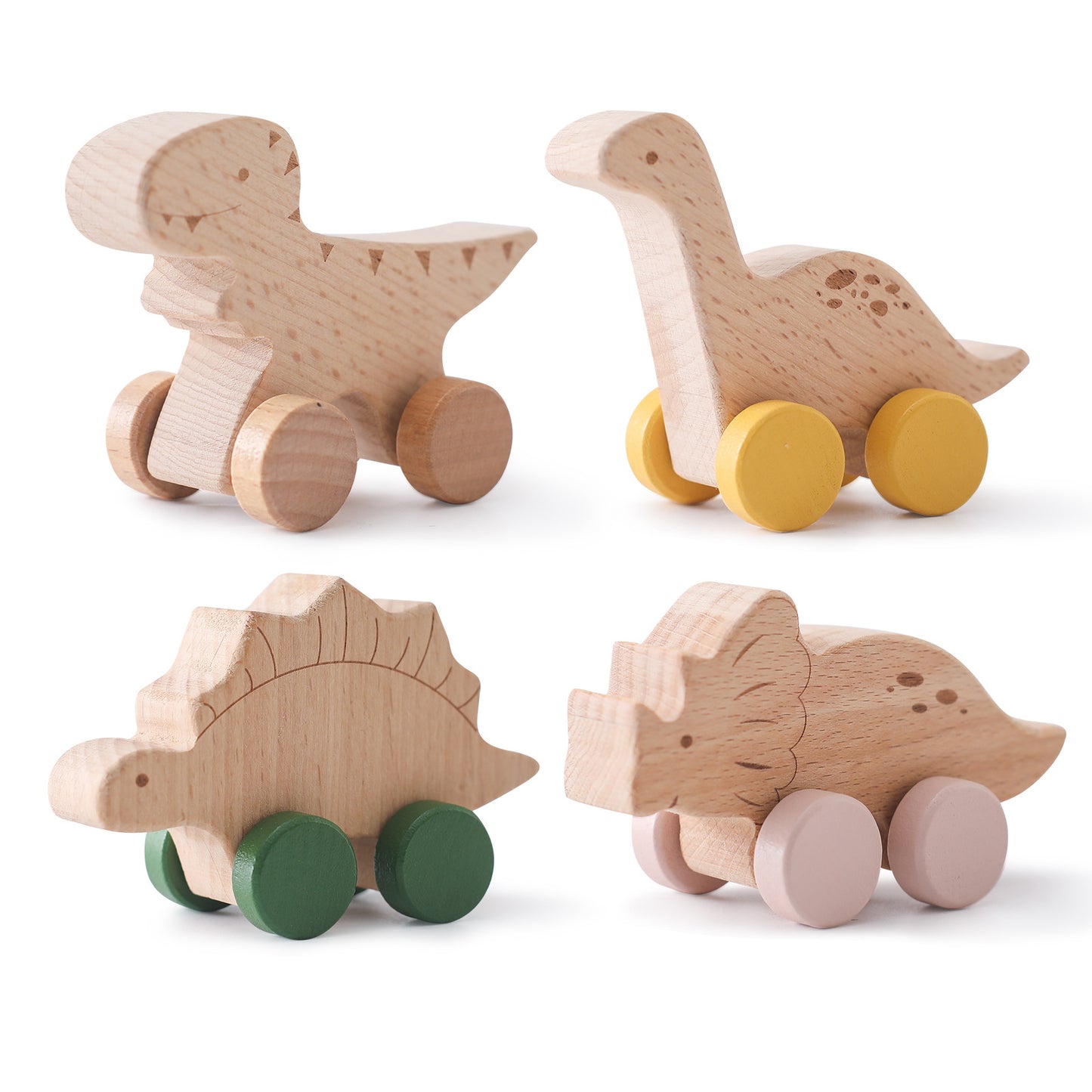 Wooden toy, rolling dinosaurs