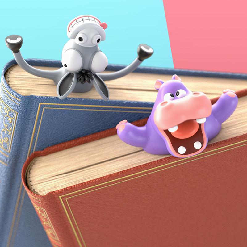 Bookmark, quirky flattened animals