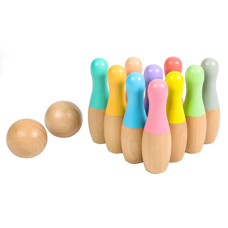 Colorful wooden bowling set