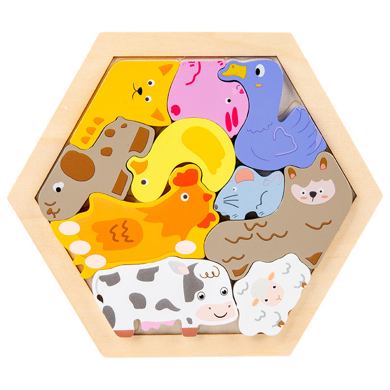 Wooden puzzle, animals and fruits