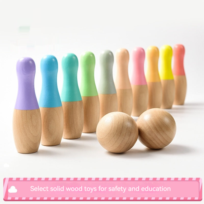 Colorful wooden bowling set