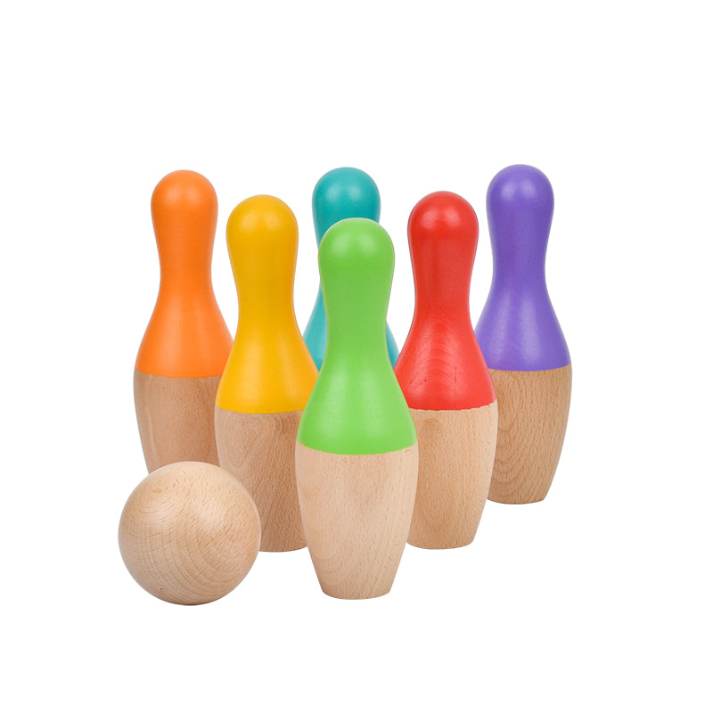 Colorful wooden bowling set