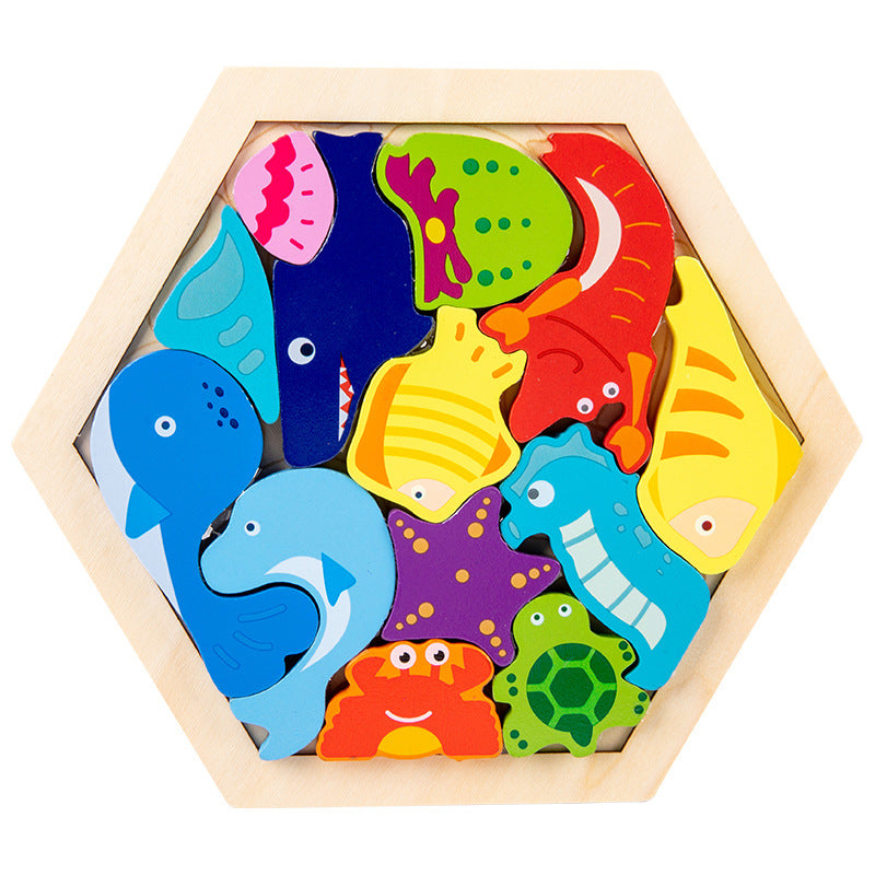 Wooden puzzle, animals and fruits