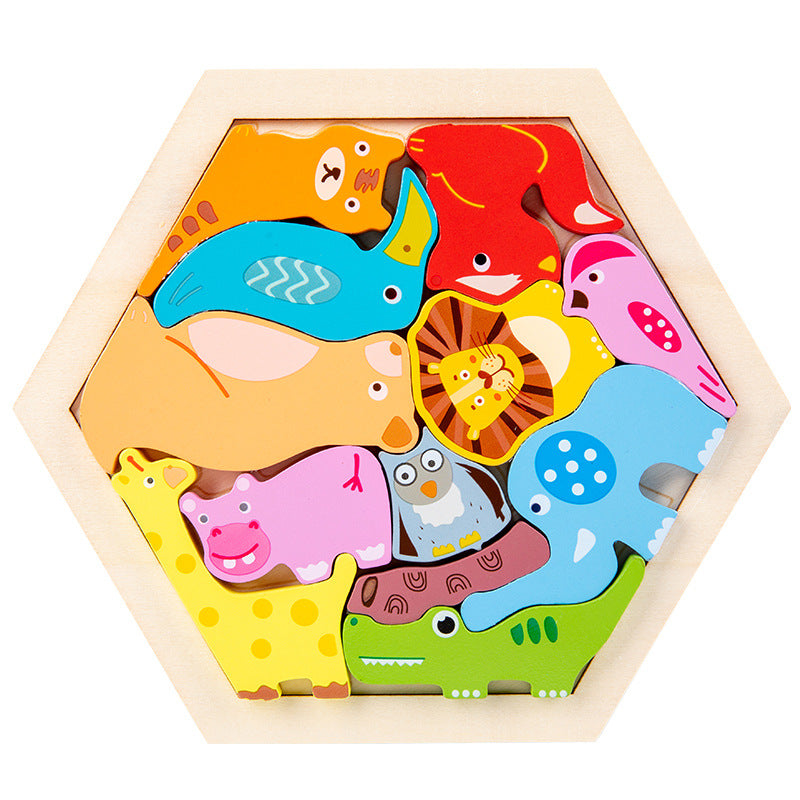 Wooden puzzle, animals and fruits